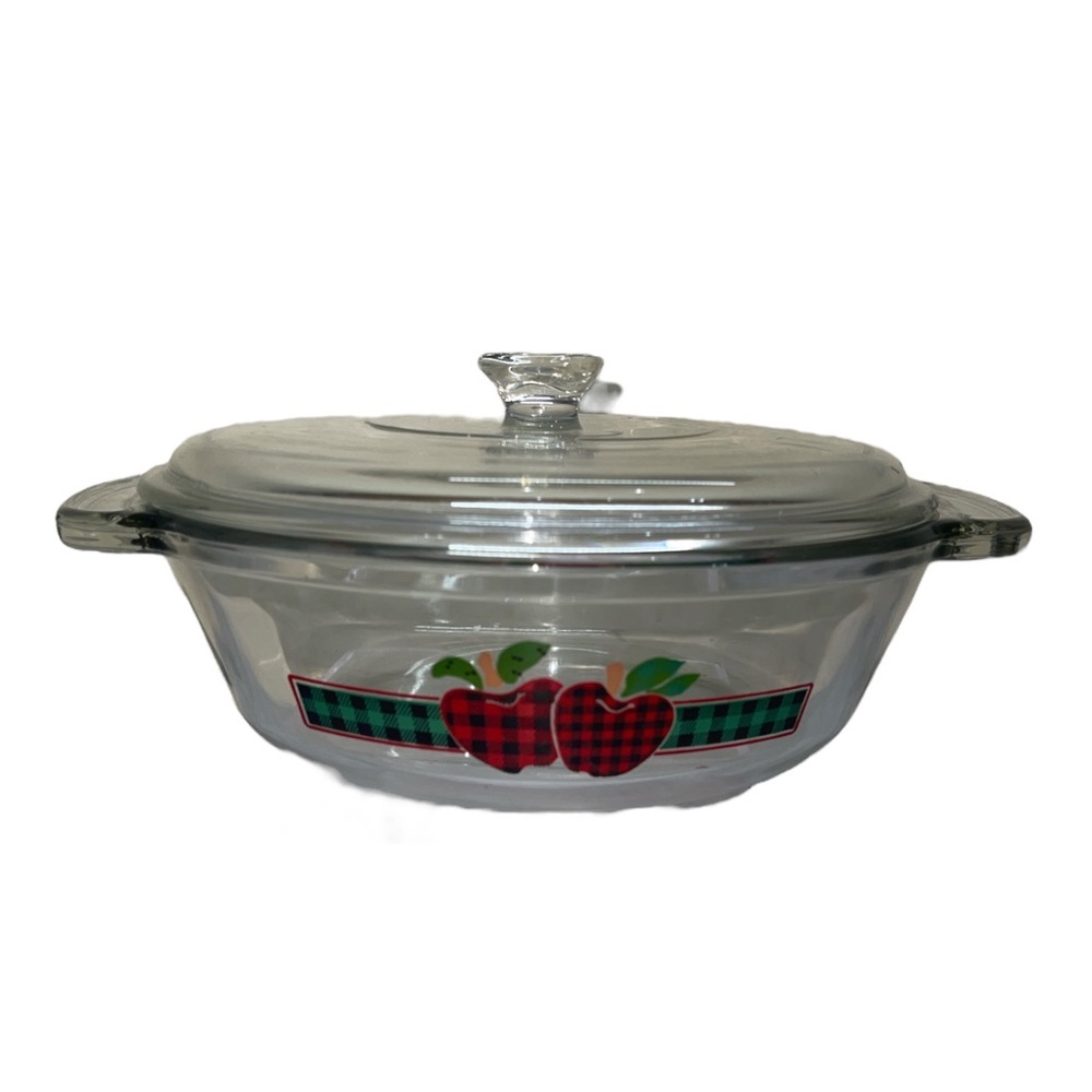 Anchor Overwear Glass Casserole Dish #1037 Clear Apples Vintage Cottagecore